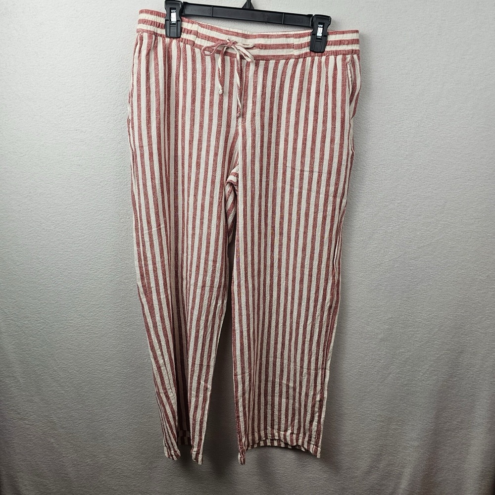 Old Navy Pants Woman's Size Medium Pink White Striped Elastic Drawstring Waist